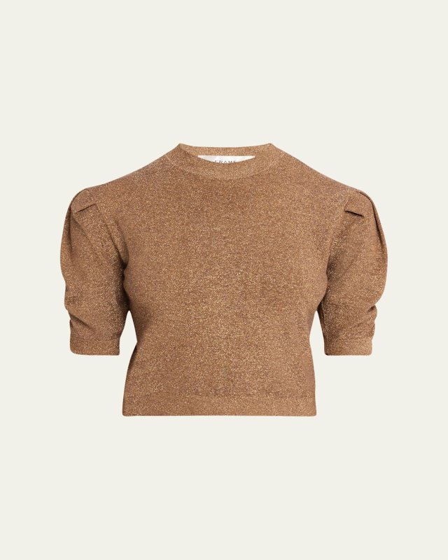 Sparkly Ruched-Sleeve Sweater